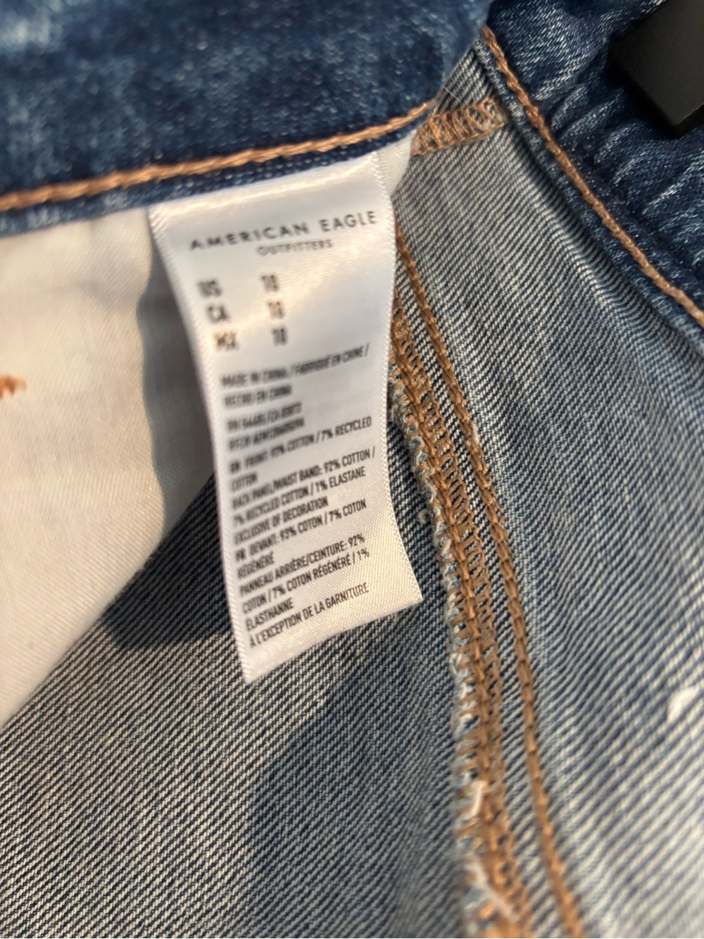 American Eagle Outfitters Medium Blue Denim Shorts with Tan Stitching